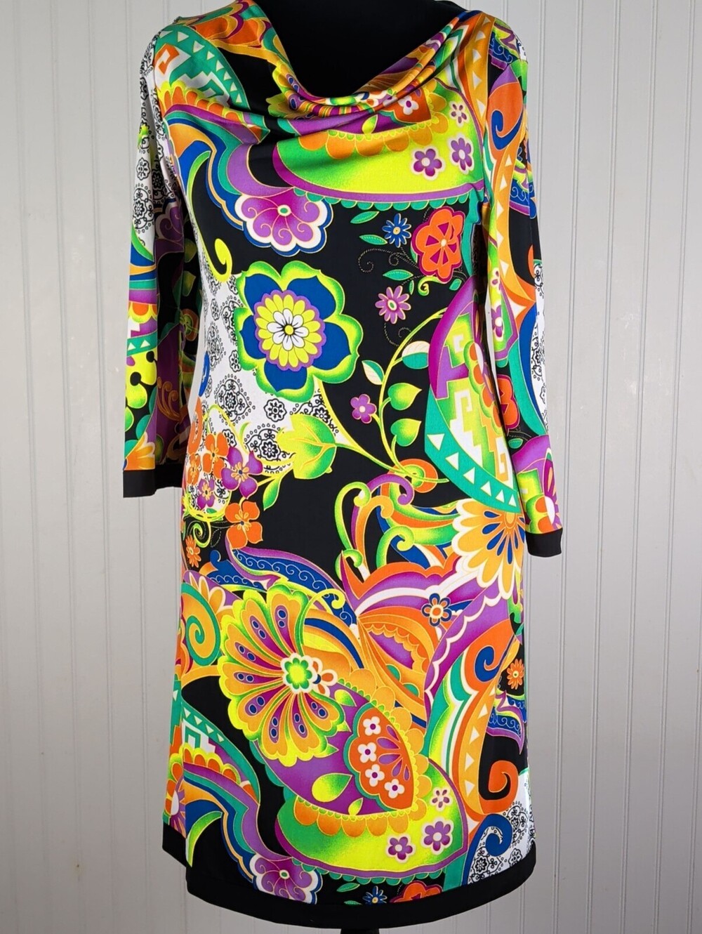 Monaco Nights Vibrant Floral Print Dress Medium